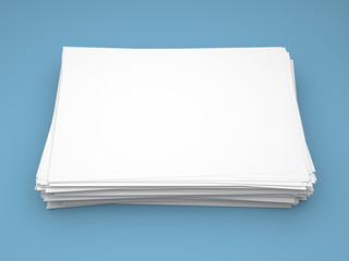 Pile of white paper sheets on blue background