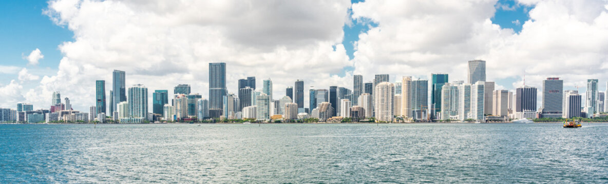 Miami Downtown Skyline In Daytime With Biscayne Bay