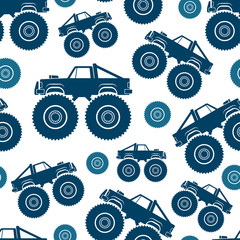 Seamless pattern. Monster Truck Vector drawing. Isolated object on a white background. Texture. © far700