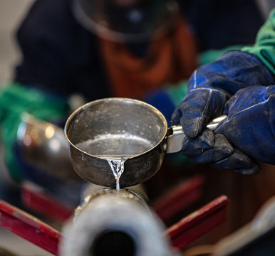 Molten metal poured into mold