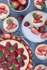 Cake with sliced strawberries