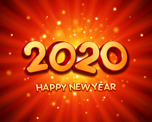 2020 3d glossy numbers with bokeh glitter lights background vector illustration