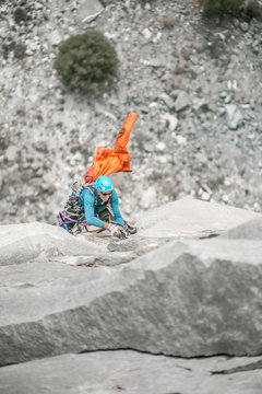 Windy conditions on El Cap, during ascent of Zodiac