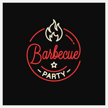 Barbecue party logo. Round linear logo of BBQ