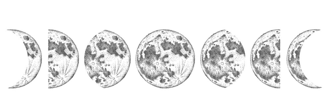 Moon phases isolated. Hand drawn illustration.
