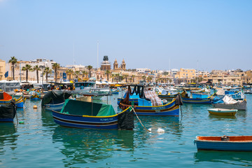 Traditional fishing boats Luzzu moored