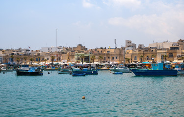 Traditional fishing boats Luzzu moored