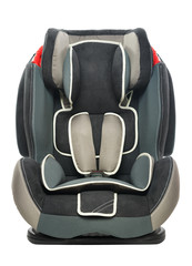 Baby car safety seat front view isolated on white background