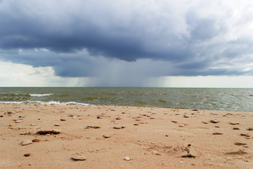 Weather front coming over sea, storm is approaching. One minute before the hurricane. Cyclone background.