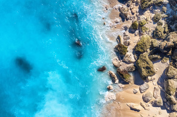 Coast as a background from top view. Turquoise water background from top view. Summer seascape from air. Bali island, Indonesia. Travel - image
