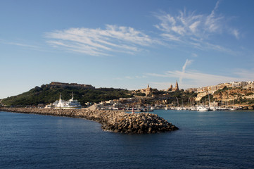 Naklejka premium Landscape of Mgarr Harbor in Gozo, Malta visible from yacht deck