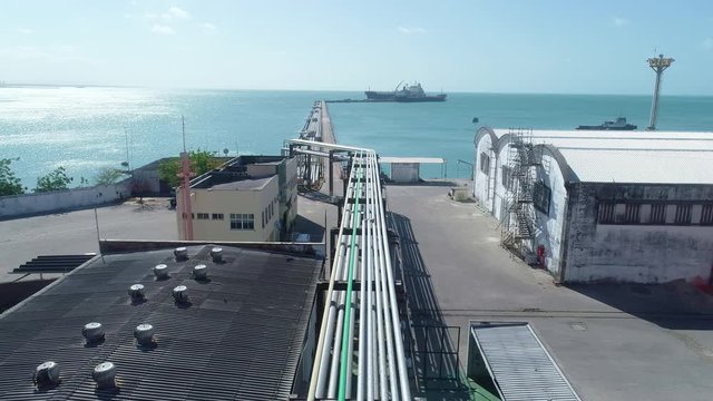 Oil and gas industry. Pipelines. Oil steel pipe in group. Aerial view. 