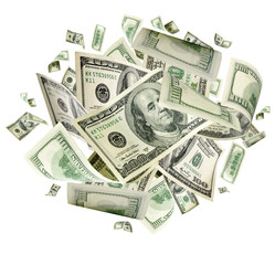 Us dollar. American money, falling cash. Flying hundred dollars