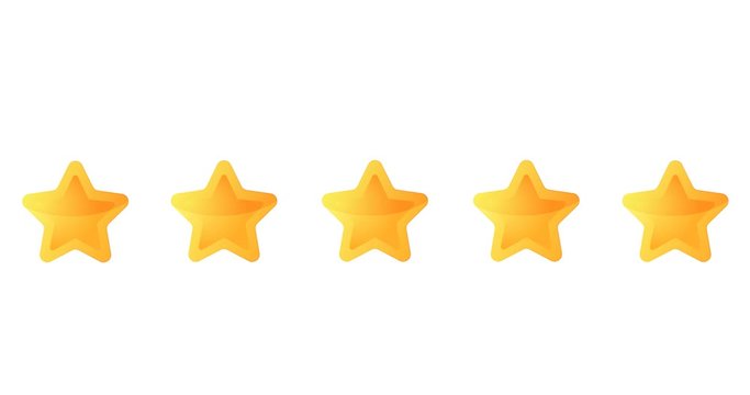  Animation of yellow stars. The appearance of five yellow stars. Five yellow stars on a white background.