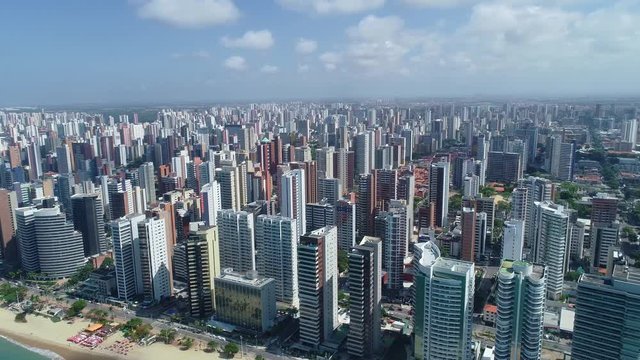 Fortaleza, Cear&aacute; / Brazil. Beira Mar. Buildings landscape on the shore. Beiramar, Fortaleza. Aerial view. 4K.