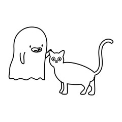 cat and ghosts trick or treat happy halloween