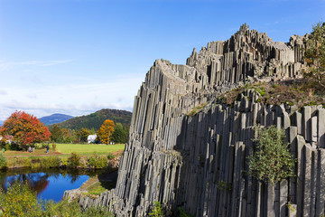 Basalt columnar separation - Basalt organ - in Panska Skala, Kamenicky Senov, hexagonal or...