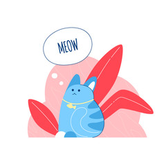 Sticker with cat that meows. Izolated vector illustration