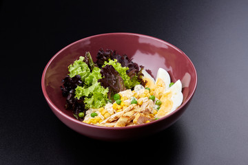 Delicious american cobb salad of hard boiled egg.