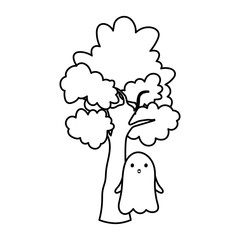 ghost and tree trick or treat happy halloweenline design
