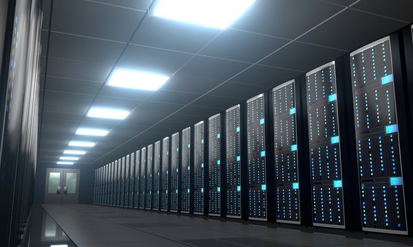 3D server room/ data center - storage, hosting concept