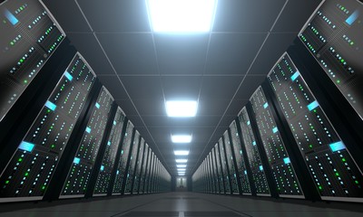 3D server room/ data center - storage, hosting concept