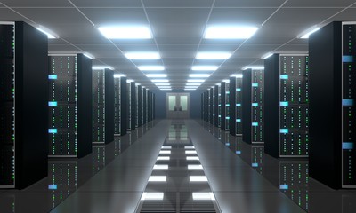 3D server room/ data center - storage, hosting concept