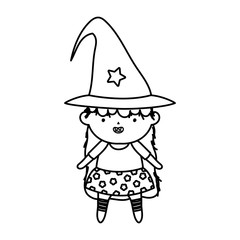 girl witch with hat costume trick or treat happy halloweenline design