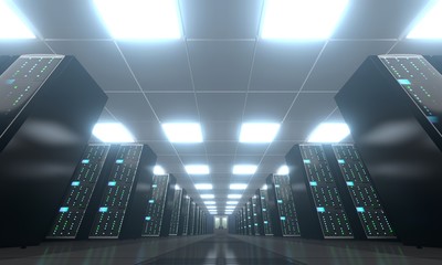 3D server room/ data center - storage, hosting concept