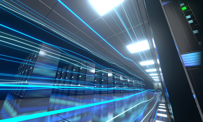 Obraz premium 3D server room/ data center - storage, hosting, fast Internet concept