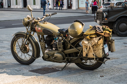 Trieste, Italy - March 31, 2017:  Photo of BSA M20  motorcycles were used by the British Army but the Royal Navy and the Royal Air Force