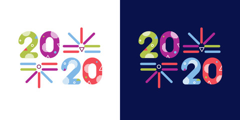 New Year 2020 geometric flat poster. Christmas bright logo concept. Vector modern Xmas party banner