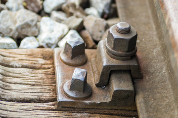 Steel screws on wooden sleepers railroad