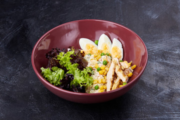 Delicious american cobb salad of hard boiled egg.