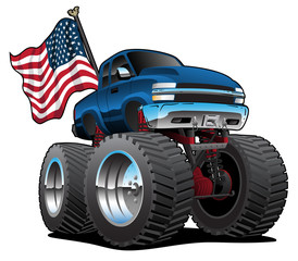 Monster Pickup Truck with USA Flag Cartoon Isolated Vector Illustration © hobrath