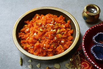 Homemade carrot Halwa /Indian festival Diwali sweet, selective focus