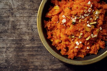 Homemade carrot Halwa /Indian festival Diwali sweet, selective focus