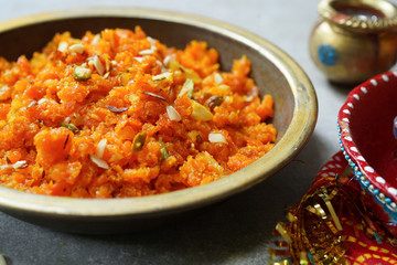 Homemade carrot Halwa /Indian festival Diwali sweet, selective focus