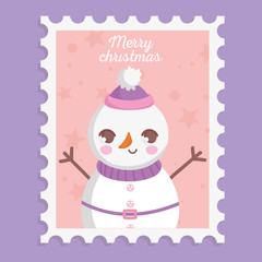 snowman with hat scarf and belt merry christmas stamp