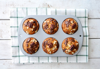Banana chocolate oat pecan muffins