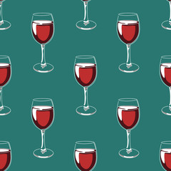 Seamless pattern background with glasses of red wine. Vector illustration.