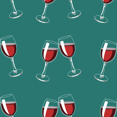 Seamless pattern background with glasses of red wine. Vector illustration.