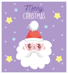 santa claus face stars snow merry christmas card