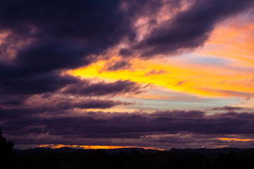 Dramatic sunset sky over Tongariro, New Zealand