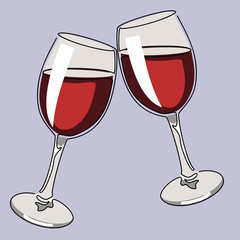 Colored continuous line drawing. Glasses of wine. Vector illustration.