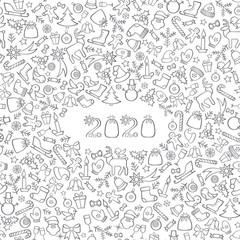 Happy New Year 2020. Snow winter holiday calendar silver background. Christmas greeting card with lettering.