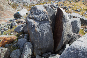boulder split by the cyclic action of frost and refreezing
