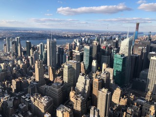 Aerial view of Manhattan skyline during winter, New York City