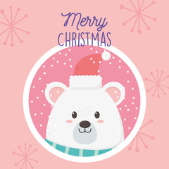 polar bear with hat snowflakes merry christmas tag