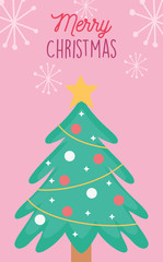 Fototapeta na wymiar tree star balls garland decoration merry christmas card